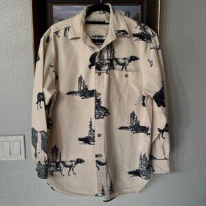 Vintage EDDIE BAUER Forest Animal Print Flannel Button Down Shirt M